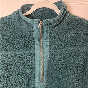 Cozy Teal Sherpa Quarter-Zip Pullover